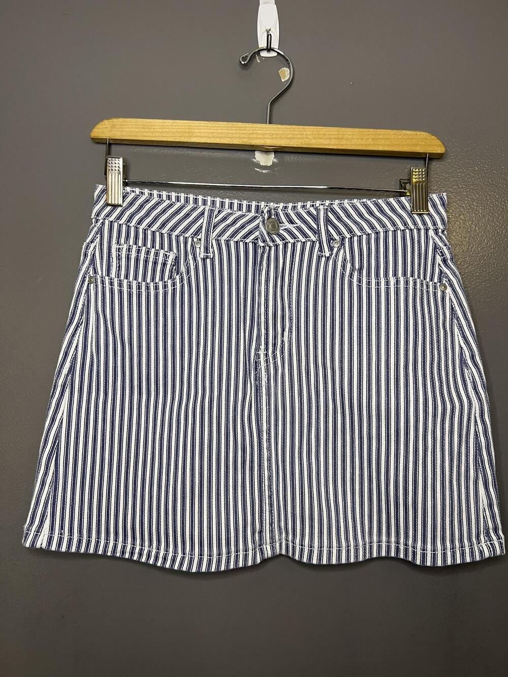 Sky And Sparrow Skirt Juniors 7 Blue White Stripe Denim Mini Stretch Casual